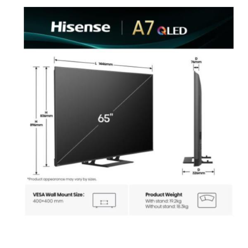 Hisense A7Q 65A79Q, 165,1 cm (65?), 3840 x 2160 Pixel, QLED, Smart TV, Wi-Fi, Nero